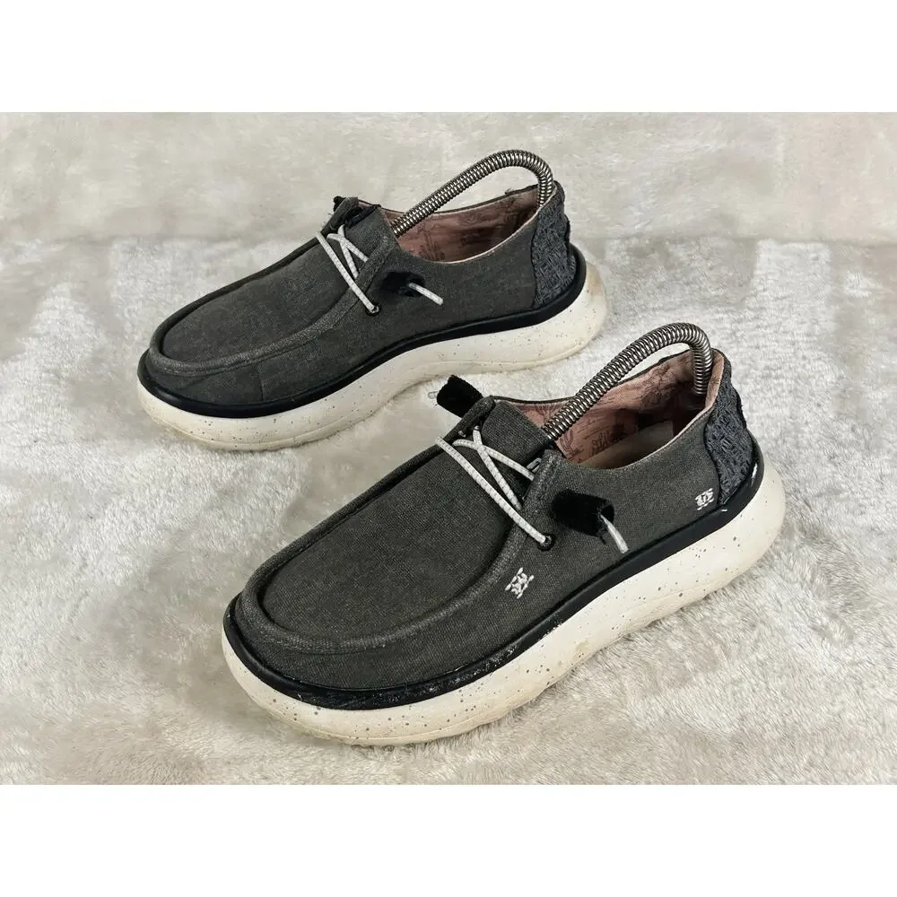 Hey Dude Wendy Peak Chambray Shoes Women’s Sz 8 Woven Gray Lightweight Slip On